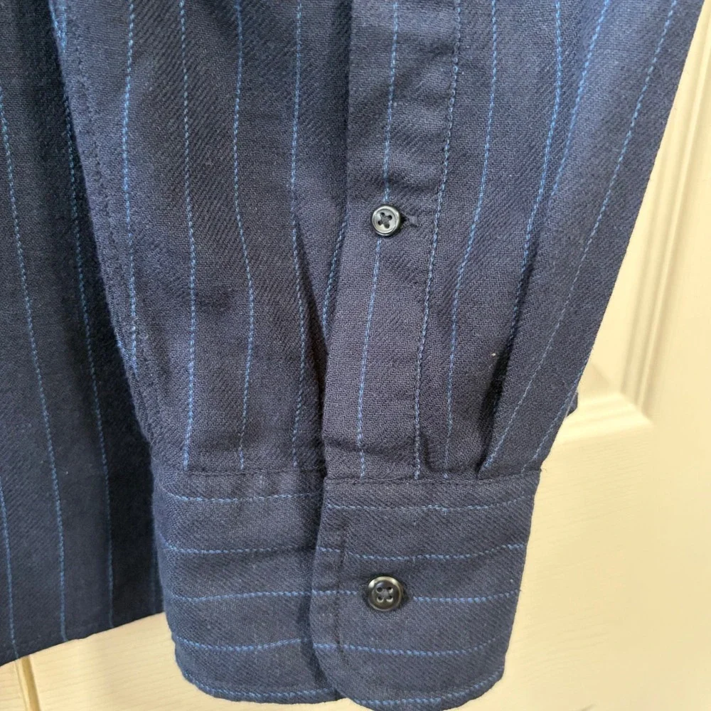 J.Crew Mens Navy Blue Pinstripe Linen Cotton Slim Fit Button Down Shirt Large